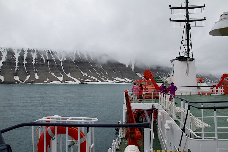 Op het bovendek van de Ortelius.